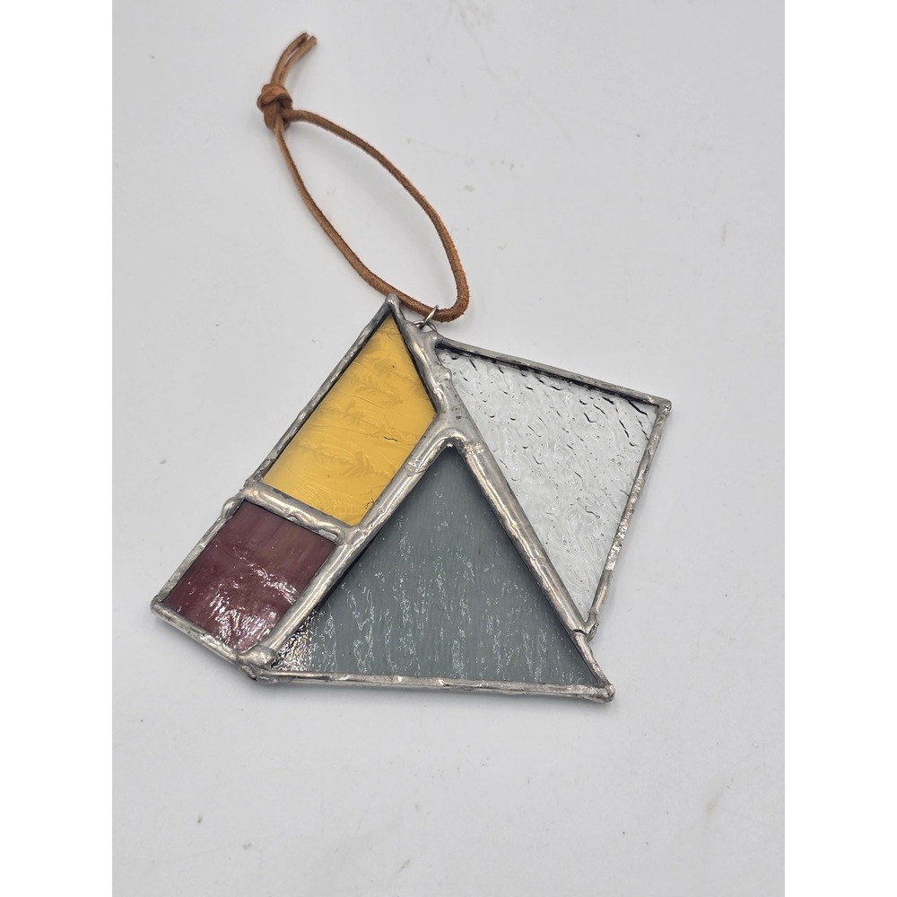 Geometric Stained Glass Suncatcher Ornament Iridescent Textured Glass Amber Grey